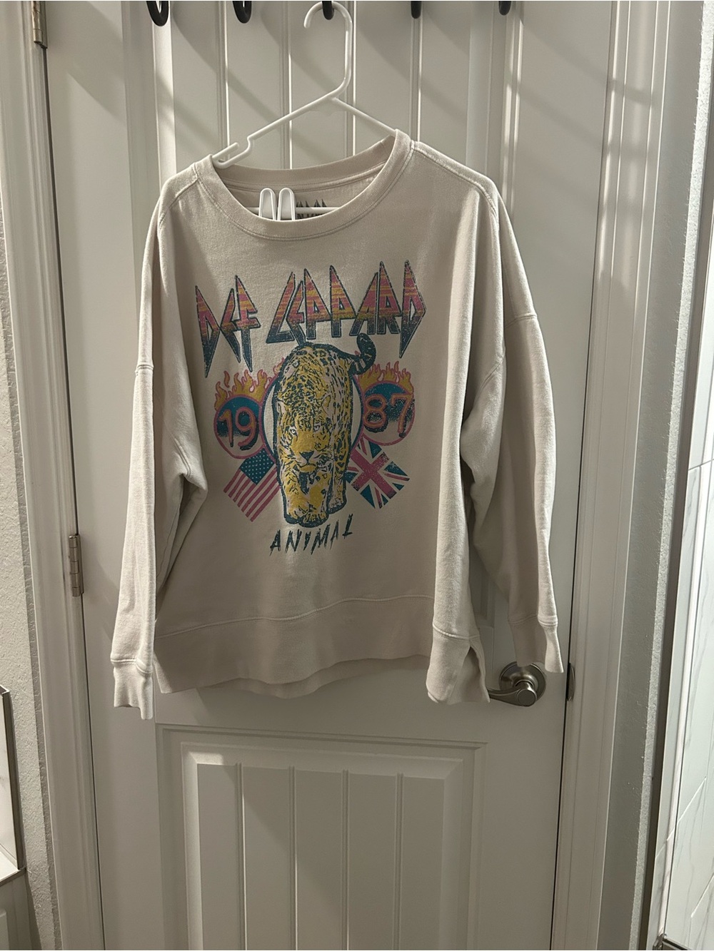 Def Leppard 'Animal' Graphic Sweatshirt - Beige with Multicolor Print